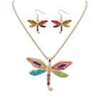 Set: Bead Dragonfly Pendant Necklace + Dangle Earring