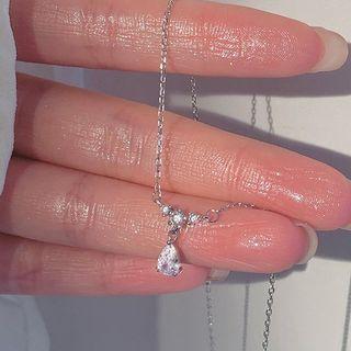 Rhinestone Waterdrop Necklace 1 Pc - Silver - One Size