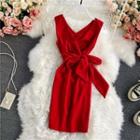 V-neck Bow-waist V-neck Sleeveless Dress