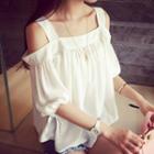 Elbow-sleeve Cold-shoulder Chiffon Blouse