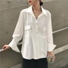 Pocket-front Long-sleeve Shirt White - One Size