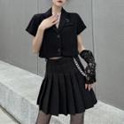 Short-sleeve Crop Shirt / Mini Pleated Skirt