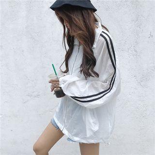 Contrast-stripe Zip Light Coat