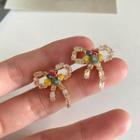 Bow Faux Crystal Alloy Earring 1 Pair - Red & Blue - One Size