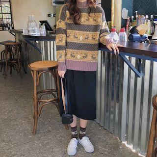 Pattern Printed Sweater Brown - One Size