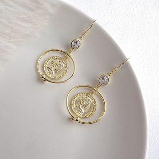 925 Sterling Silver Coin Hoop Dangle Earring