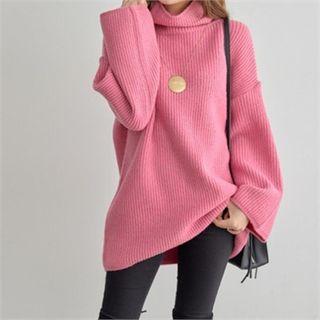 Cowl-neck Ribbed Long Sweater