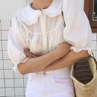 Peter-pan-collar Short-sleeve Blouse White - One Size
