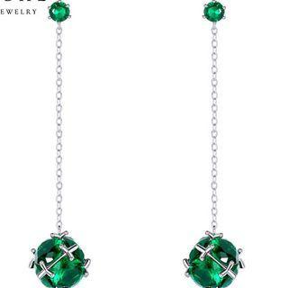 Rhinestone Dangle Earring Green - One Size