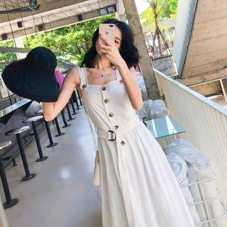 Button-up Sleeveless Midi A-line Dress