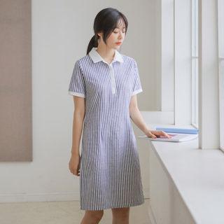 Short-sleeve Contrast-trim Stripe Polo Dress