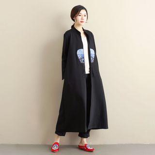 Fringed Trim Open-front Long Jacket