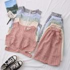 Set: Cutout-waist Checker Crop Vest + Mini Skirt