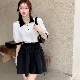 Short-sleeve Polo Shirt / Mini A-line Overall Dress