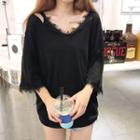 Open Shoulder Fray Elbow-sleeve T-shirt