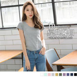 Short-sleeve V Neck Slim Fit Tee