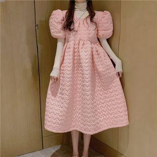 Puff-sleeve Midi A-line Dress / Long-sleeve Top