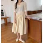 Layered Collar Short-sleeve Cropped Blouse / Plain Midi A-line Skirt