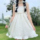Ruffle Strap Floral Embroidered A-line Dress White - One Size