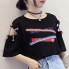 Cut-out Lettering Short-sleeve T-shirt