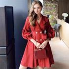 Puff-sleeve Double Breasted Long Coat