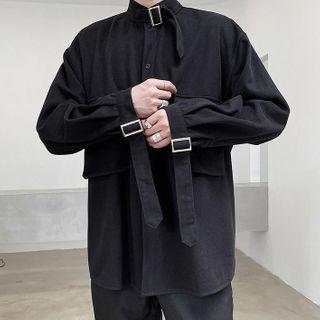 Buckled Stand-collar Long-sleeve Shirt