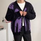 V-neck Patterned Wool Blend Cardigan