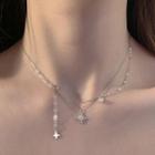 Rhinestone Star Layered Chain Necklace Silver - One Size