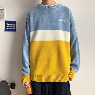 Color Block Letter Printed Knit Top