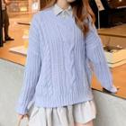 V-neck Cable-knit Sweater / Ruffle Hem Collared Dress