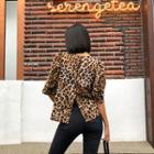 Shirred-sleeve Leopard Top Brown - One Size
