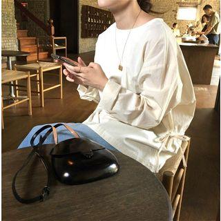 Long-sleeve Tie-waist Top White - One Size