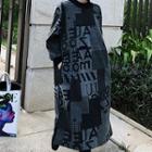 Long-sleeve Knit Midi Dress Gray - One Size
