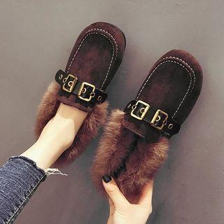 Faux Fur Buckled Loafers