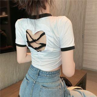 Short-sleeve Open-back Contrast Trim T-shirt