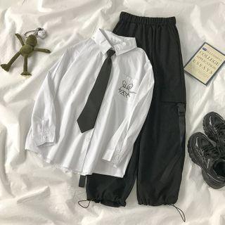 Long-sleeve Rabbit Print Shirt / Buckled Sweatpants