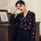 Long-sleeve Double-breasted Cherry-pattern Shirt