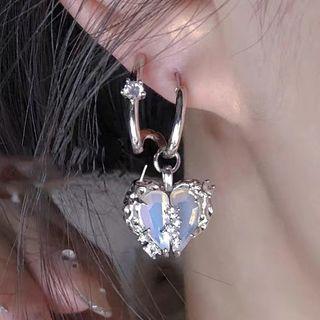Heart Moonstone Rhinestone Alloy Dangle Earring 1 Pair - Silver - One Size