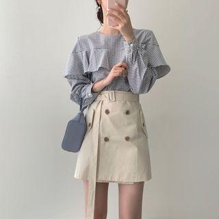 Double-breasted Mini A-line Skirt Almond - One Size