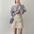 Double-breasted Mini A-line Skirt Almond - One Size