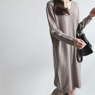 Wool Blend V-neck Dip-back Dress