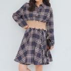 Plaid Smocked-waist A-line Shirtdress As Shown In Figure - One Size