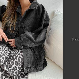 Washed Denim Trucker Jacket Black - One Size