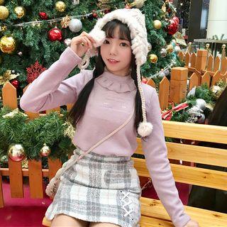 Ruffle-trim Embroidered Long-sleeve T-shirt