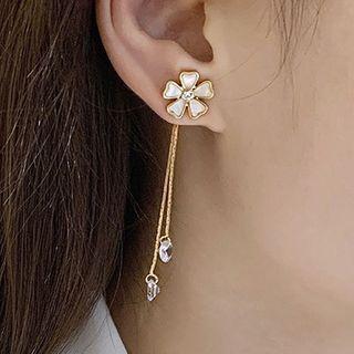 Shell & Rhinestone Flower Fringed Earring 1 Pair - 925 Silver - One Size