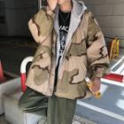 Mock Two Piece Camouflage Hooded Jacket