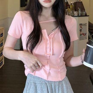 Short-sleeve Paneled Asymmetrical T-shirt