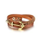 Fashion And Elegant Plated Gold Anchor Multi-layer Brown Leather Bracelet Golden - One Size