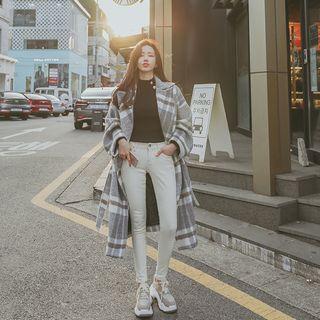 Wool Blend Plaid Wrap Coat