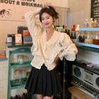 Lantern-sleeve Ruffled Cardigan Almond White - One Size